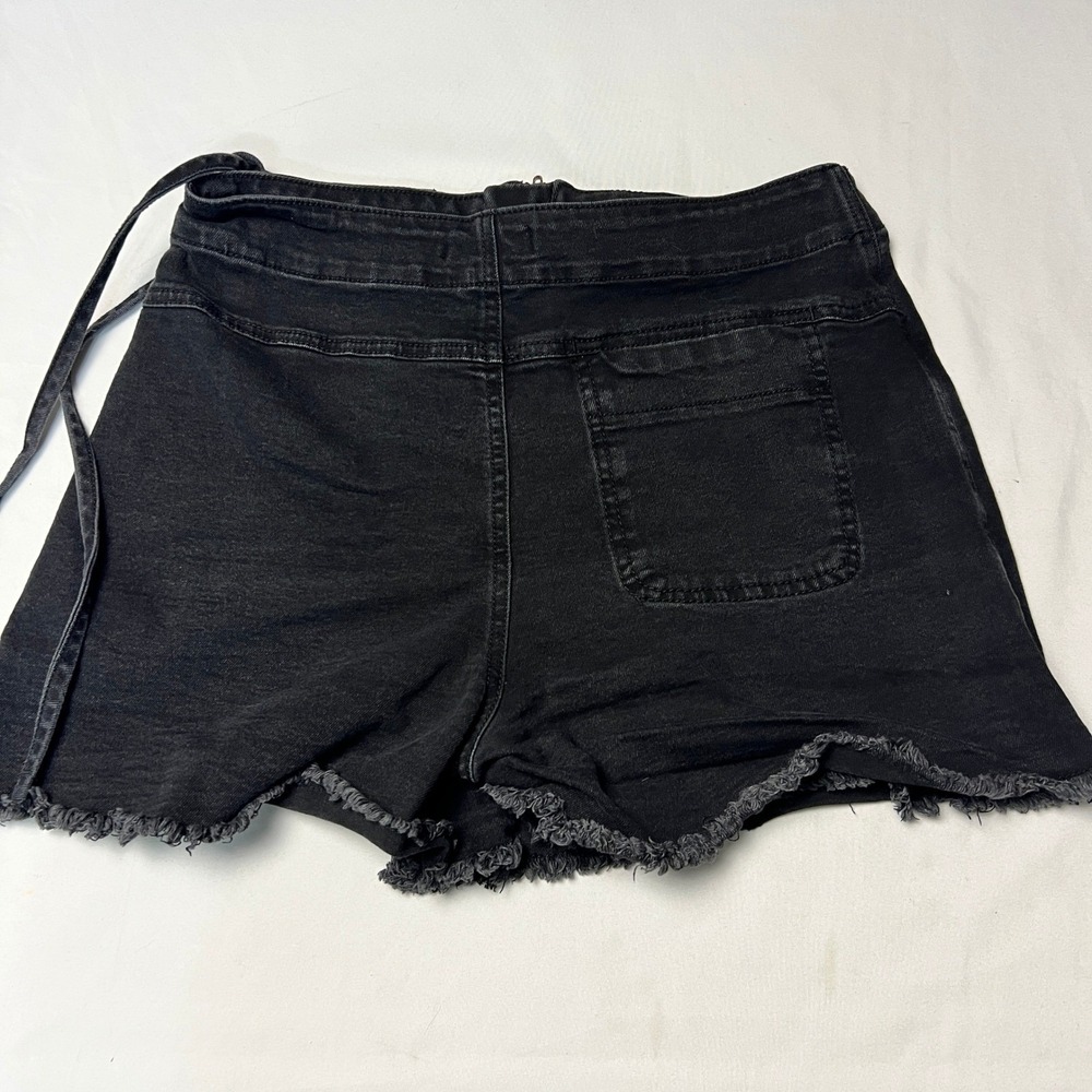 VERSONA Skort Wrap Mini Skirt Frayed Hem Whimsigoth Grunge‎ Black Denim Size 8 - Picture 3 of 8